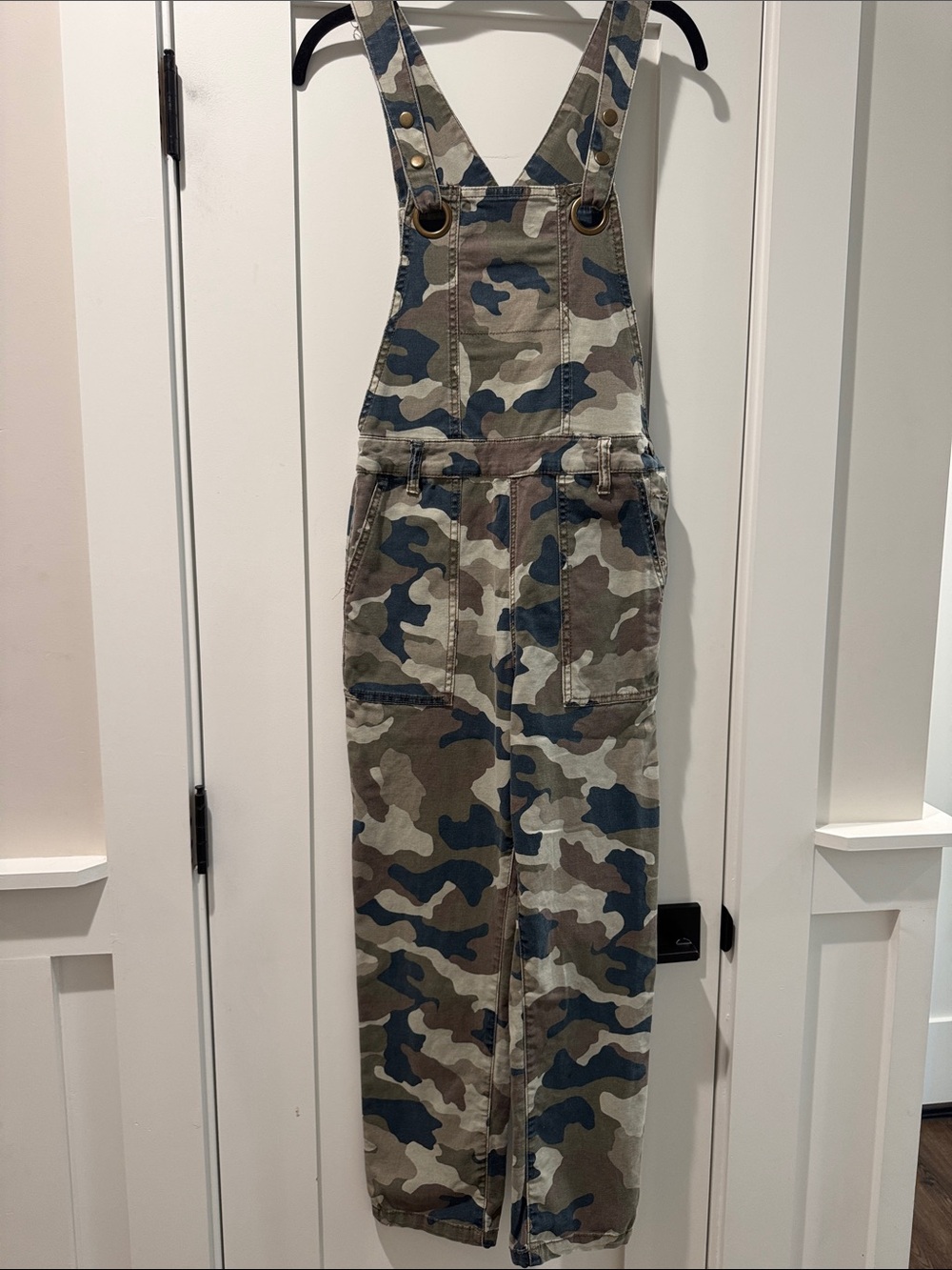 Anthropologie Camouflage Utility Overalls in Green and Navy